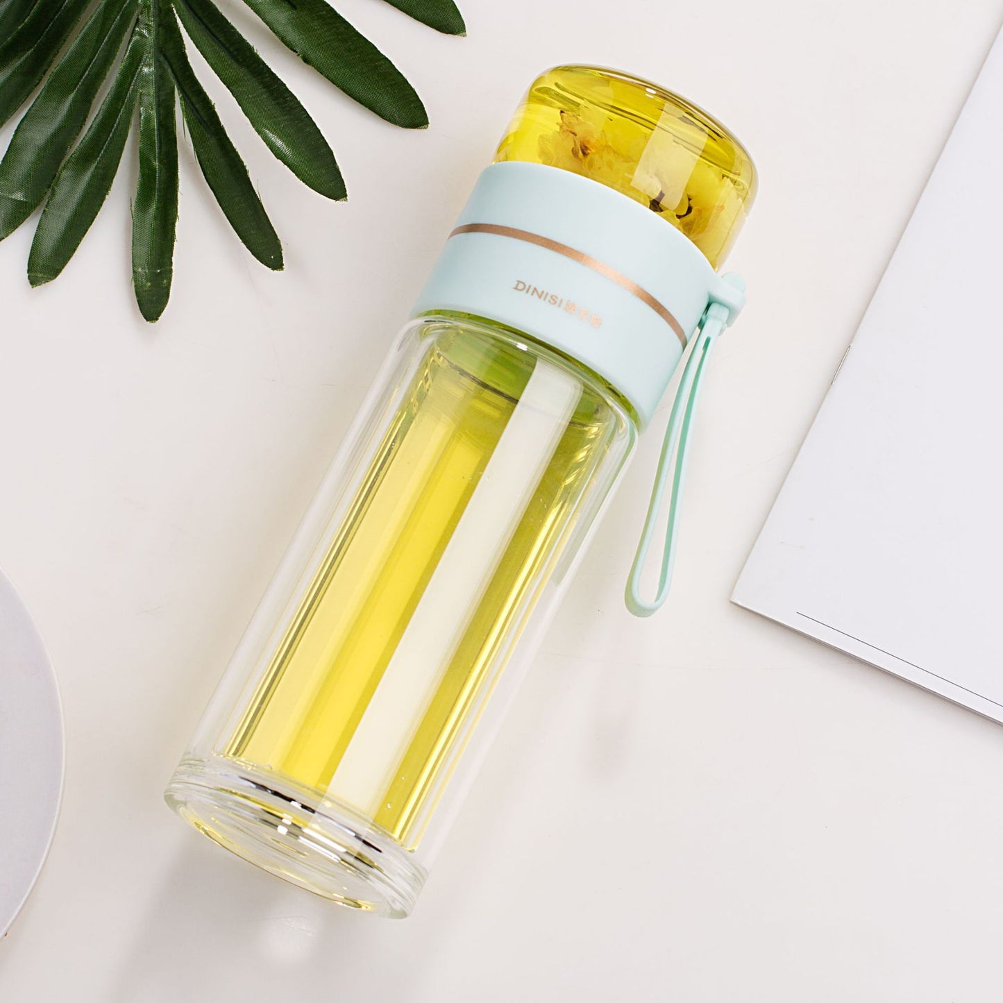 Premium Double Wall Glass Water Bottle with Tea Infuser and Leakproof Design