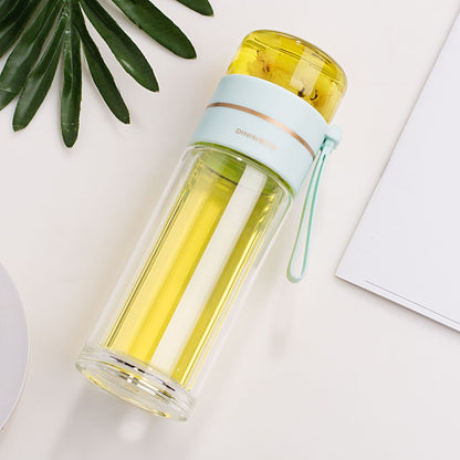 Premium Double Wall Glass Water Bottle with Tea Infuser and Leakproof Design