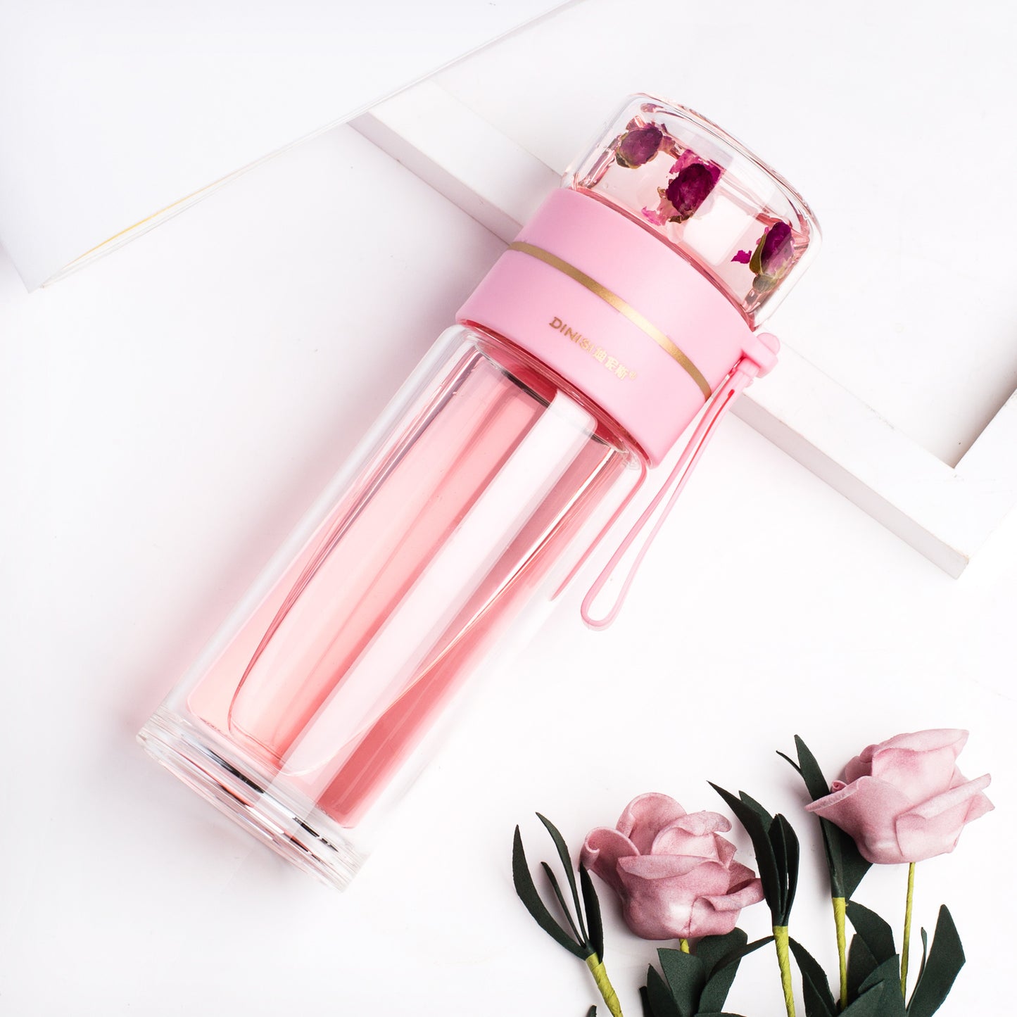 Premium Double Wall Glass Water Bottle with Tea Infuser and Leakproof Design