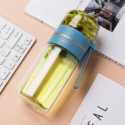 Premium Double Wall Glass Water Bottle with Tea Infuser and Leakproof Design