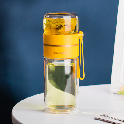 Premium Double Wall Glass Water Bottle with Tea Infuser and Leakproof Design