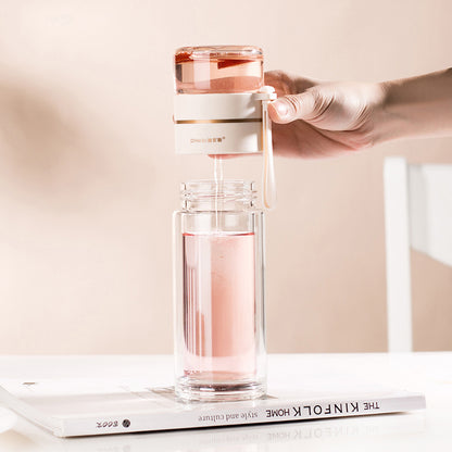 Premium Double Wall Glass Water Bottle with Tea Infuser and Leakproof Design
