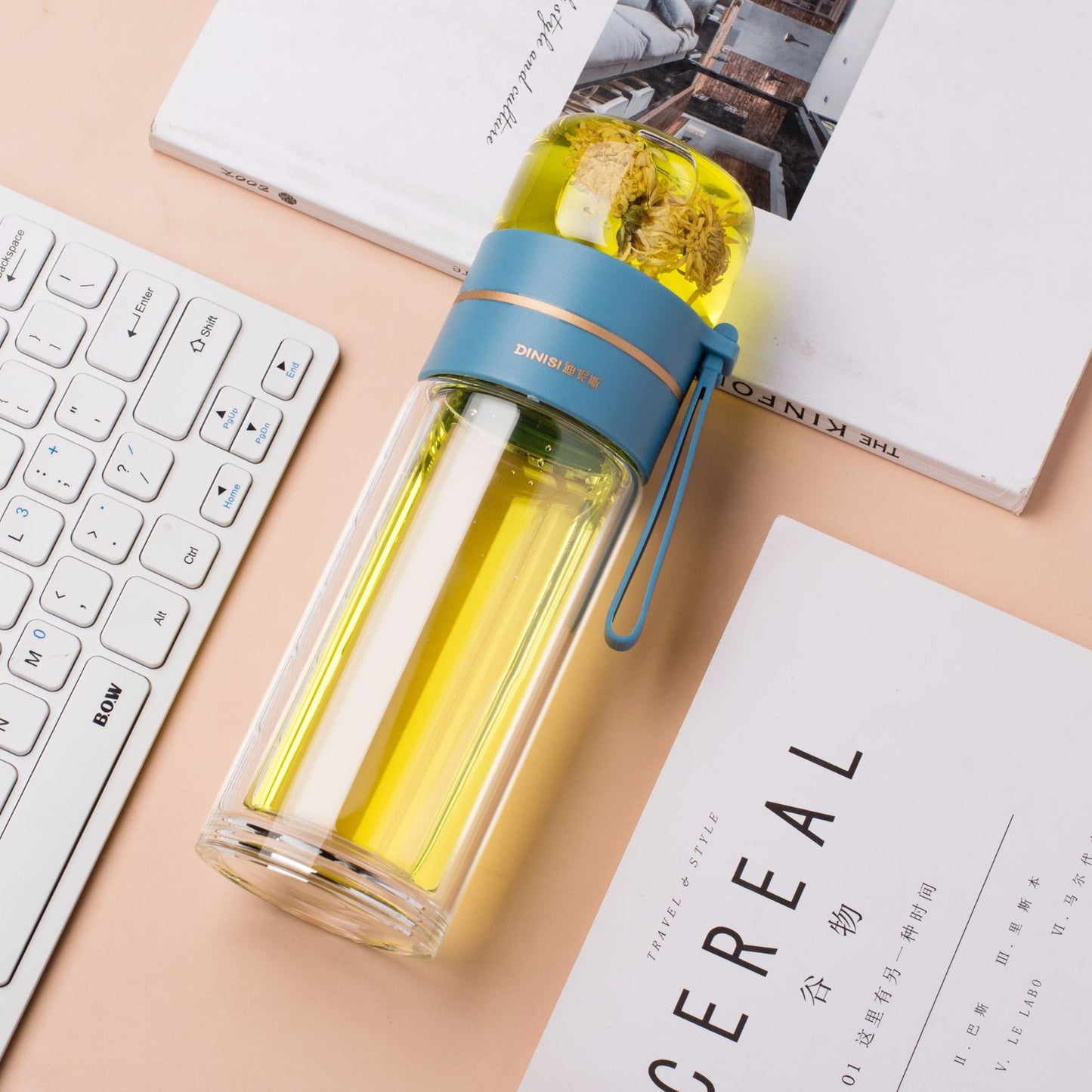 Premium Double Wall Glass Water Bottle with Tea Infuser and Leakproof Design
