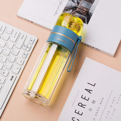 Premium Double Wall Glass Water Bottle with Tea Infuser and Leakproof Design