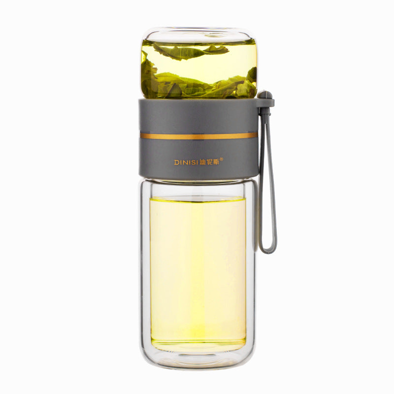 Premium Double Wall Glass Water Bottle with Tea Infuser and Leakproof Design