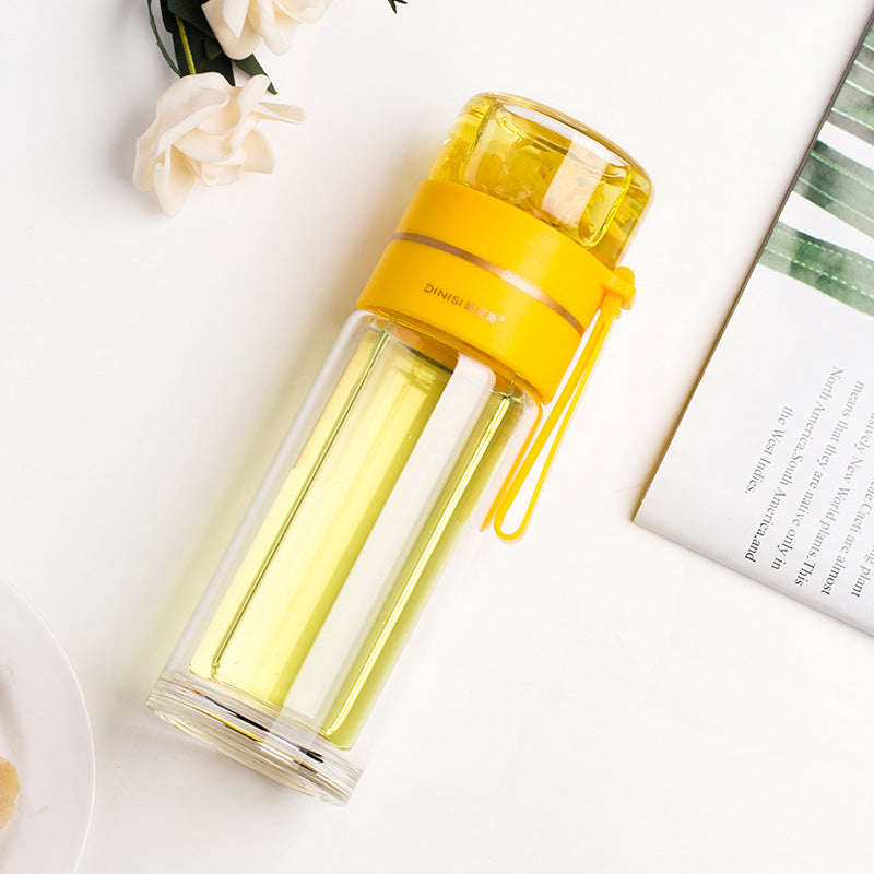 Premium Double Wall Glass Water Bottle with Tea Infuser and Leakproof Design