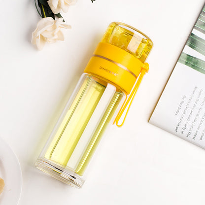Premium Double Wall Glass Water Bottle with Tea Infuser and Leakproof Design