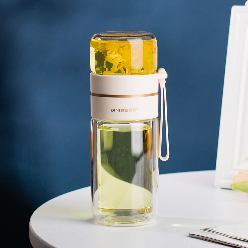 Premium Double Wall Glass Water Bottle with Tea Infuser and Leakproof Design