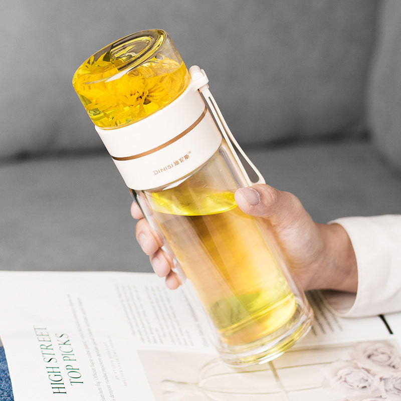 Premium Double Wall Glass Water Bottle with Tea Infuser and Leakproof Design