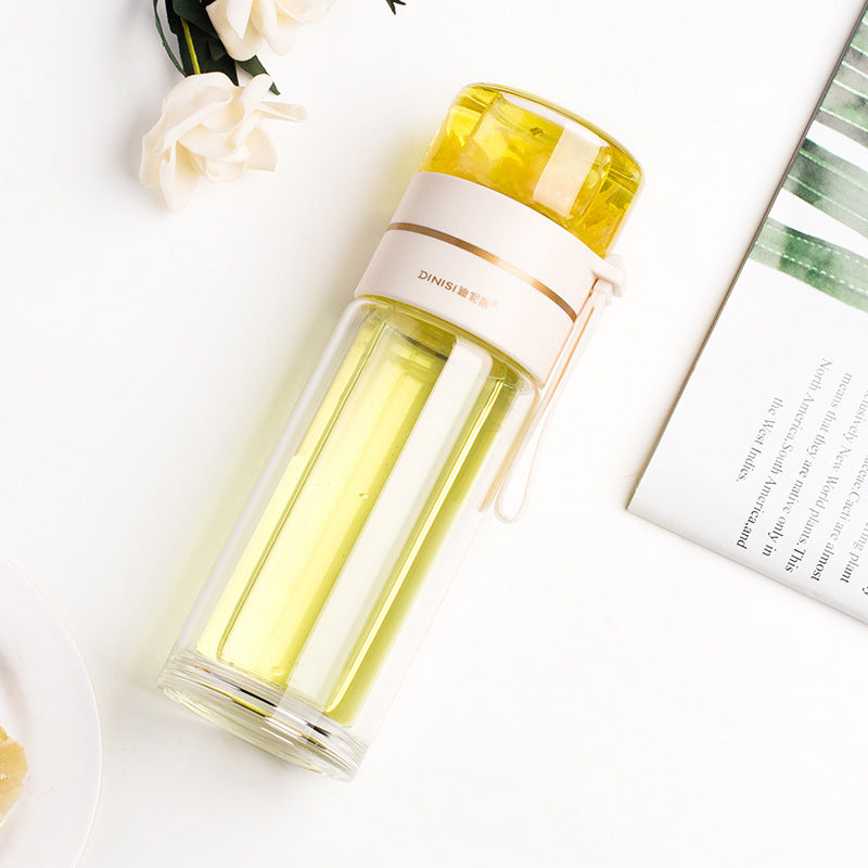 Premium Double Wall Glass Water Bottle with Tea Infuser and Leakproof Design