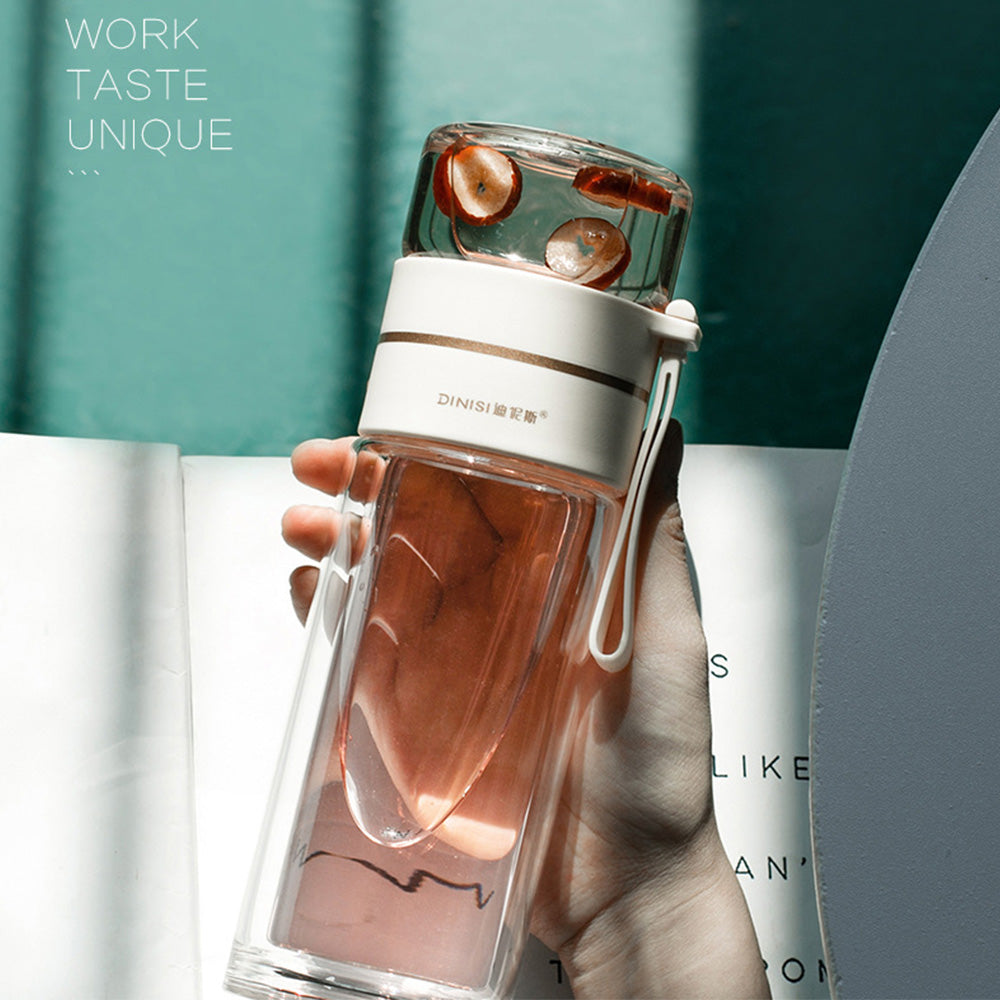Premium Double Wall Glass Water Bottle with Tea Infuser and Leakproof Design