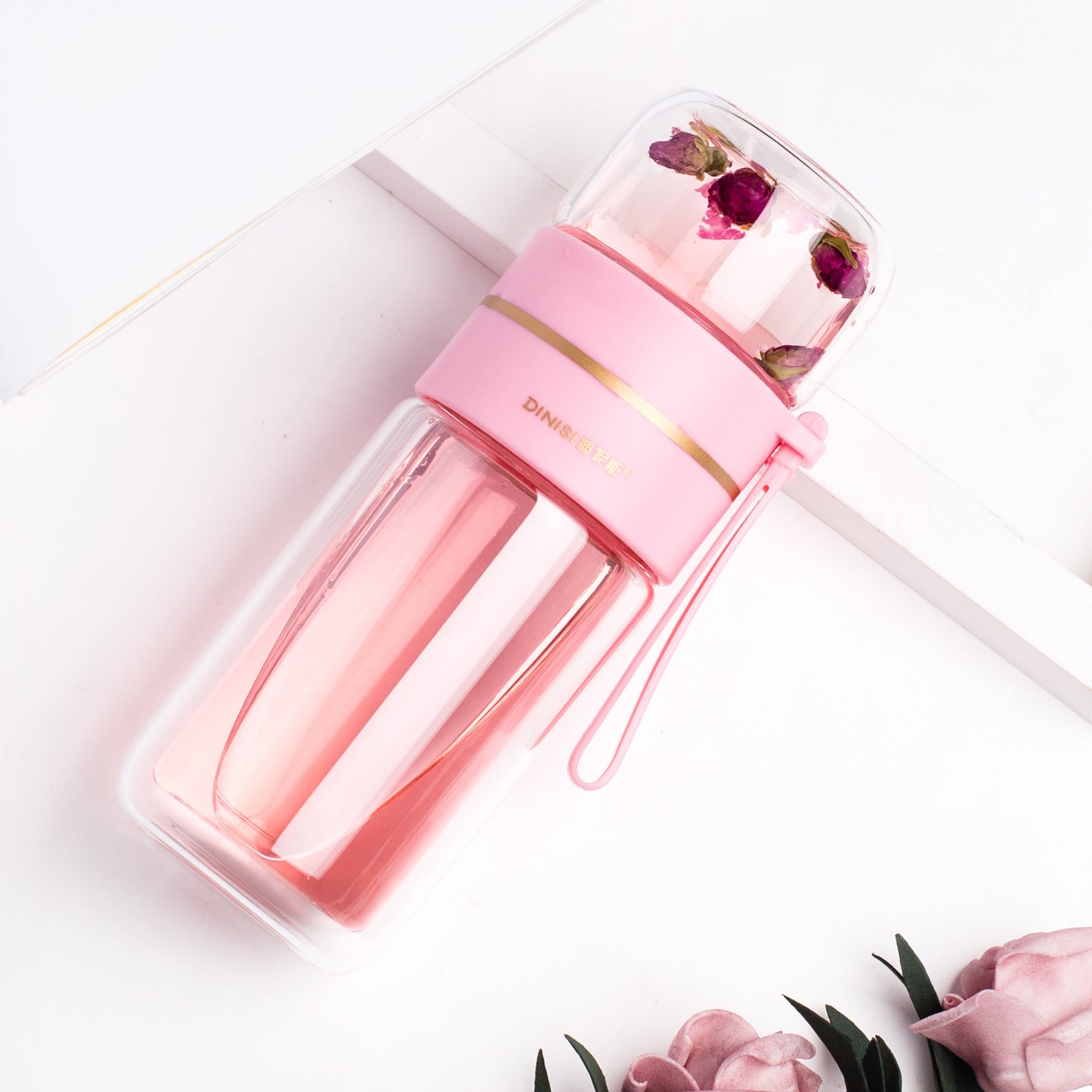 Premium Double Wall Glass Water Bottle with Tea Infuser and Leakproof Design